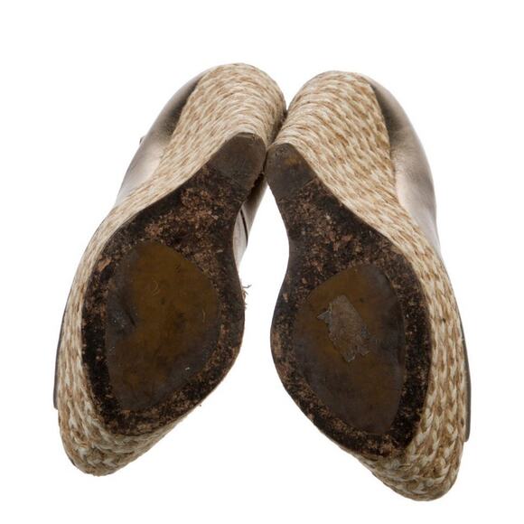 Giuseppe Zanotti Bronze Gold Peep Toe Platform Wedge Ankle Wrap Shoe Sz EU 37 - Picture 4 of 5